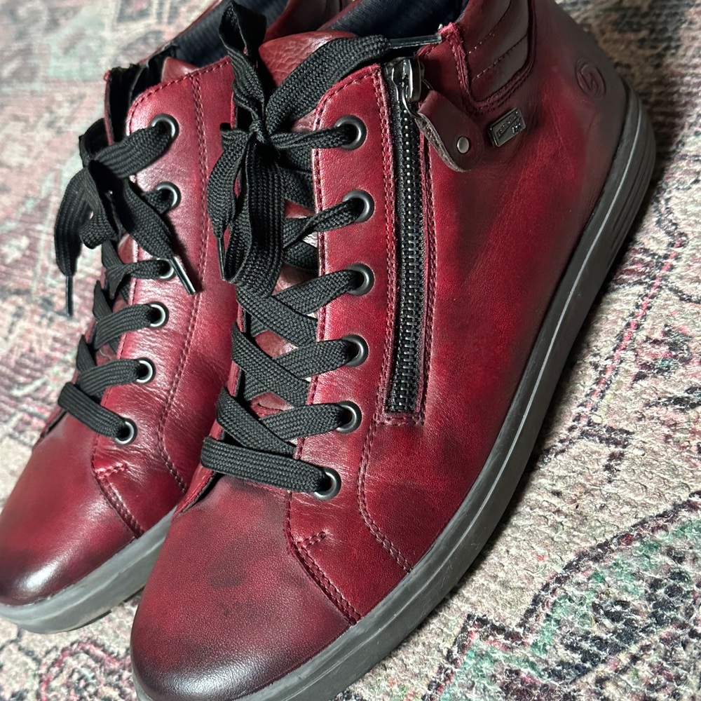 Women's Red Leather High-Top Sneakers